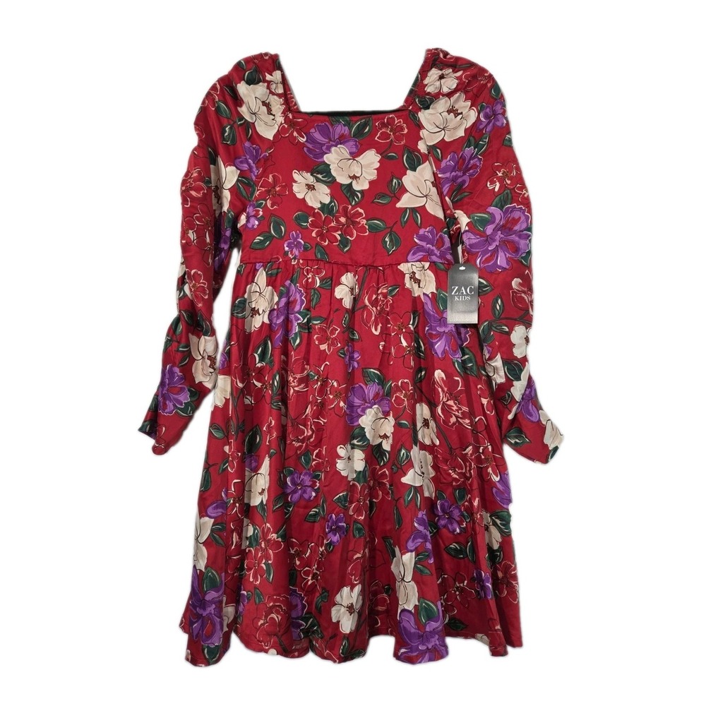 NWT Zac Posen Kids Girls Dress XL 14-16 Red Floral Long Ruched Fall Wedding